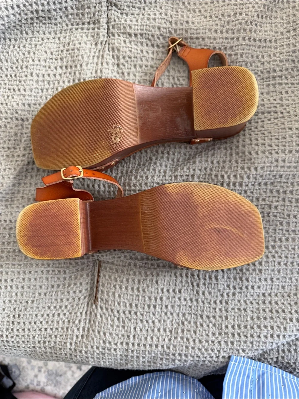 Brown Platform Block Heel Sandals with Ankle Strap worn once